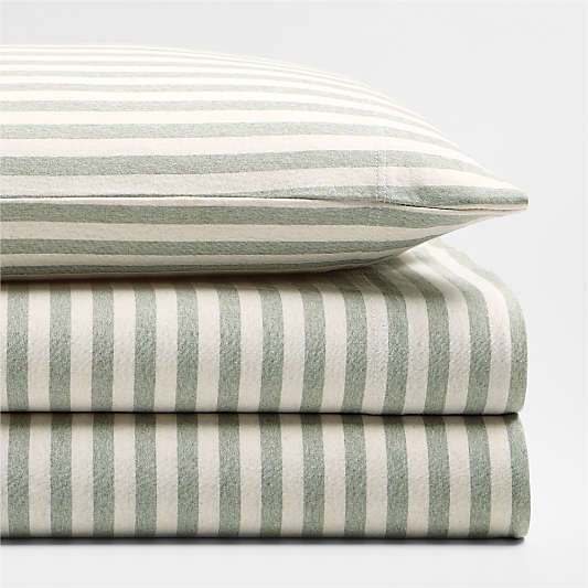 Comfy Tee Verte Green Stripe 100% Organic Cotton Jersey Kids Twin Sheet Set