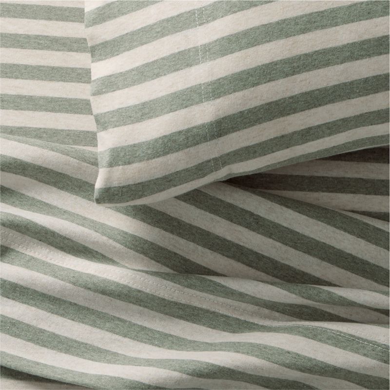 Comfy Tee Verte Green Stripe 100% Organic Cotton Jersey Kids Twin Sheet Set - image 2 of 7