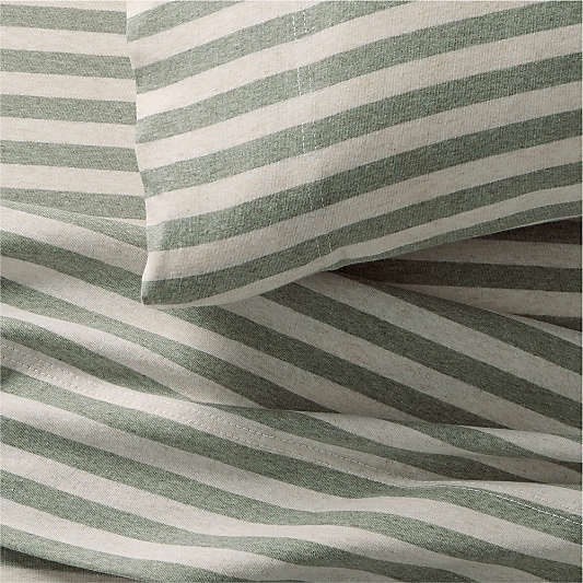 Comfy Tee Verte Green Stripe 100% Organic Cotton Jersey Kids Twin Sheet Set