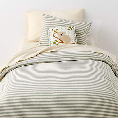 Comfy Tee Verte Green Stripe Organic Cotton Jersey Kids Duvet Cover