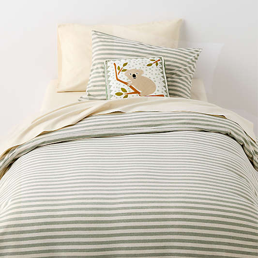 Comfy Tee Verte Green Stripe 100% Organic Cotton Jersey Kids Twin Duvet Cover