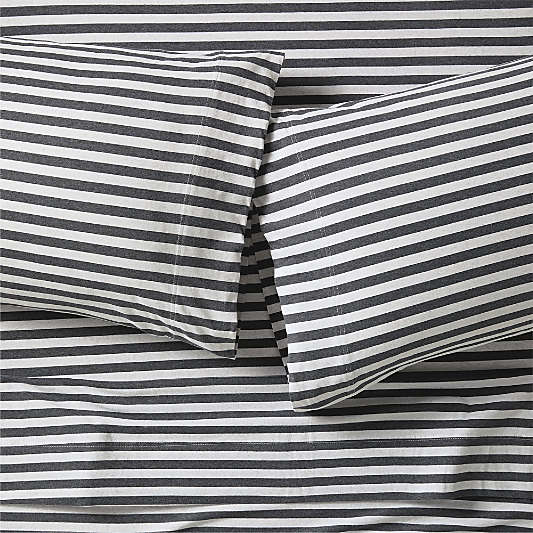 Comfy Tee Charcoal Stripe 100% Organic Cotton Jersey Kids Full Sheet Set