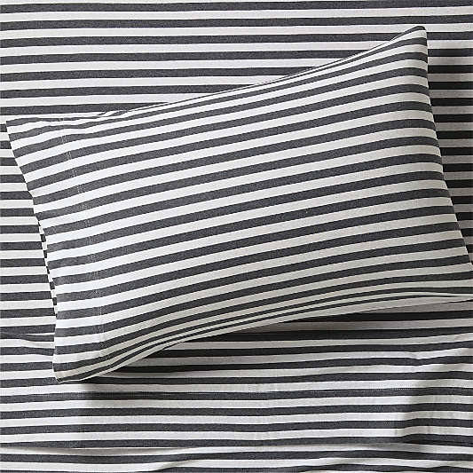 Comfy Tee Charcoal Stripe 100% Organic Cotton Jersey Kids Twin Sheet Set