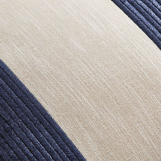 Como Cotton Embroidered Thick Stripe 22"x15" Deep Indigo Blue Throw Pillow