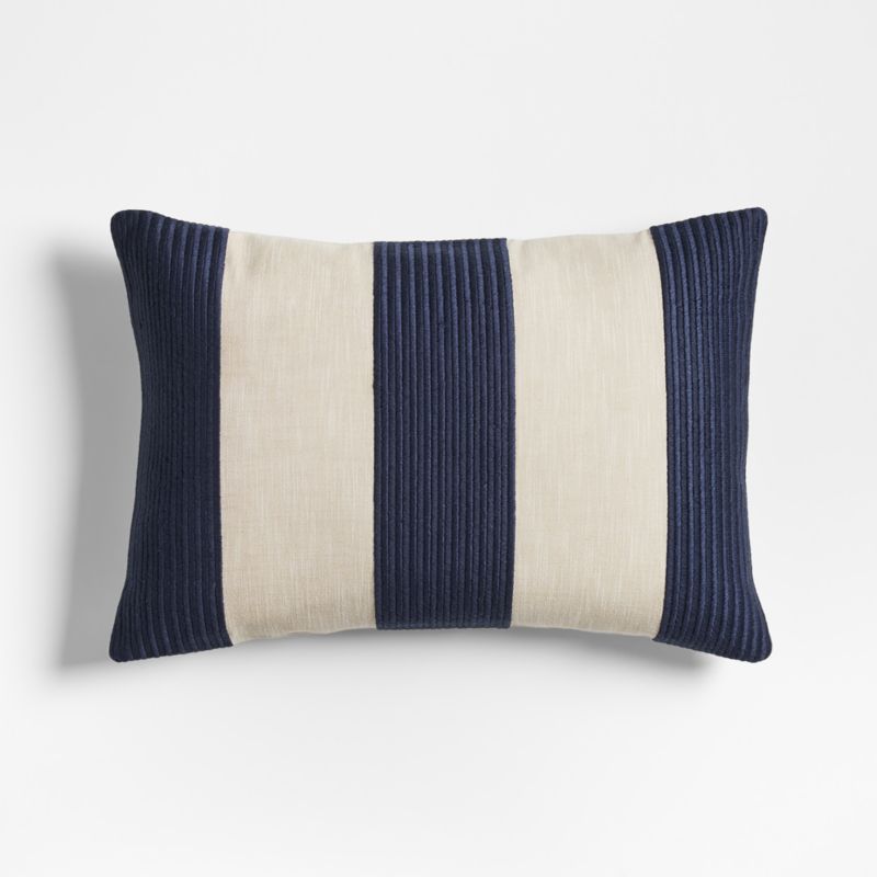 Como Cotton Embroidered Thick Stripe 22"x15" Deep Indigo Blue Throw Pillow Cover