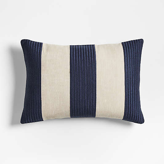 Como Cotton Embroidered Thick Stripe 22"x15" Deep Indigo Blue Throw Pillow