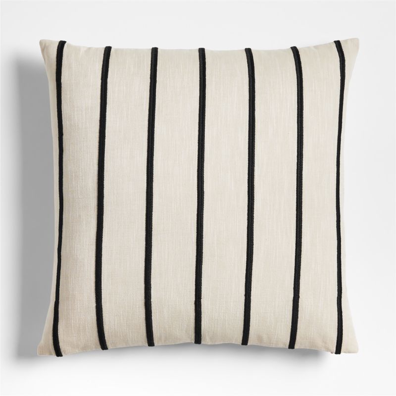 Como Cotton Embroidered Thin Stripe 23"x23" Ink Black Throw Pillow Cover