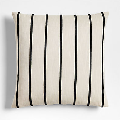 View Como Cotton Embroidered Thin Stripe 23"x23" Ink Black Throw Pillow with Down-Alternative Insert details