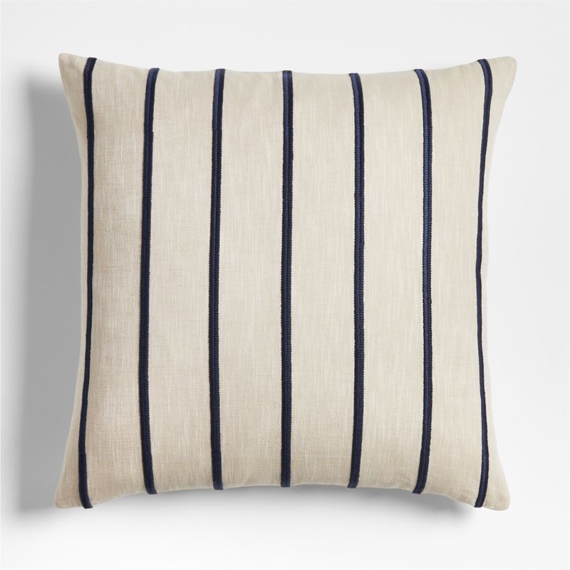 Como Cotton Embroidered Thin Stripe 23"x23" Deep Indigo Blue Throw Pillow with Feather Insert - image 0 of 6