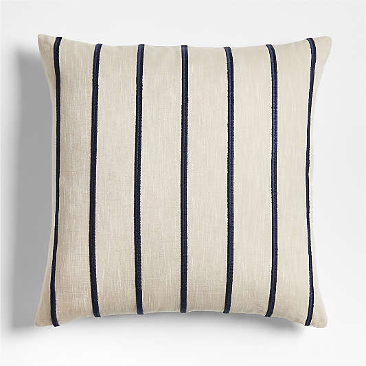 Como Cotton Embroidered Thin Stripe 23"x23" Deep Indigo Blue Throw Pillow