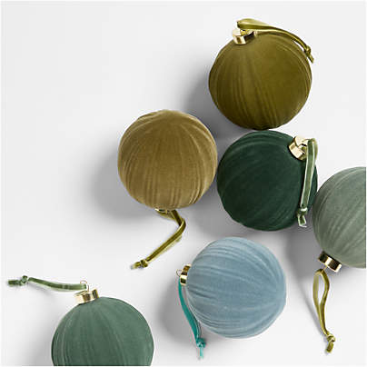 Cool Toned Ribbed Velvet Christmas Tree Ornaments Set of 6