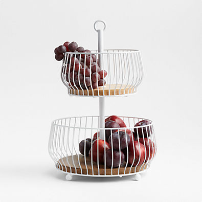 View Cora White and Wood 2-Tier Fruit Basket details