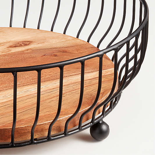 Cora Black Acacia Wood Fruit Basket with Banana Hanger