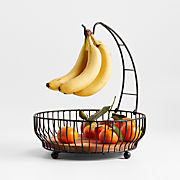Cora Black Acacia Wood Fruit Basket with Banana Hanger