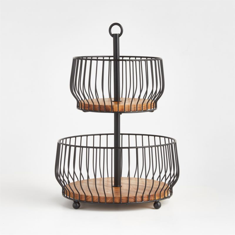 Cora Acacia Wood Black 2-Tier Fruit Basket - image 2 of 4