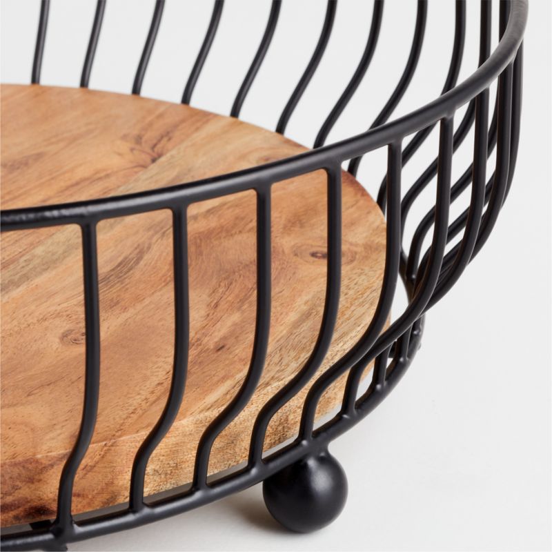 Cora Black Fruit Basket with Banana Hanger | Crate & Barrel