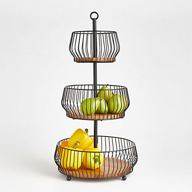 View Cora Acacia Wood Black 3-Tier Fruit Basket details