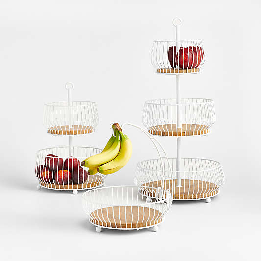 Cora White and Wood 2-Tier Fruit Basket