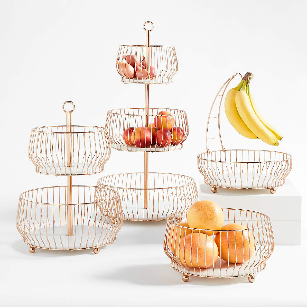 Cora White and Wood 2-Tier Fruit Basket + Reviews