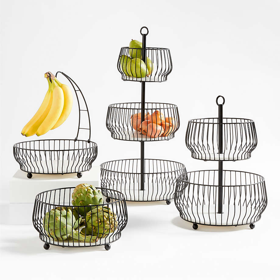 Cora Black Fruit Basket with Banana Hanger | Crate & Barrel