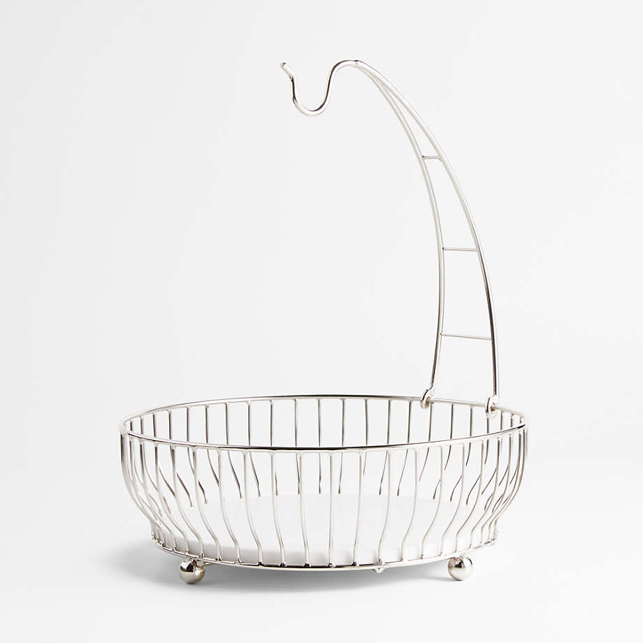 Crate&Barrel Cora Stainless Steel and Marble Fruit Basket with Banana Hanger