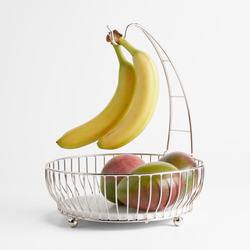 Cora Stainless Steel and Marble Fruit Basket with Banana Hanger + Reviews Crate & Barrel