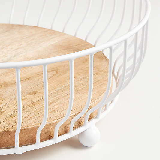 Cora White and Wood Fruit Basket with Banana Hanger