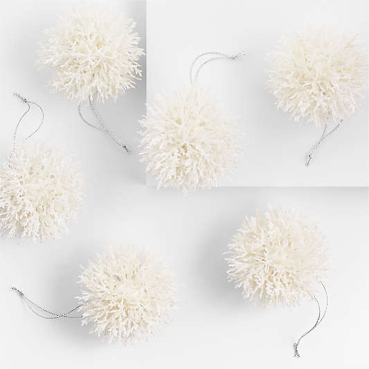 White Glitter Coral Cluster Christmas Tree Ornaments, Set of 6