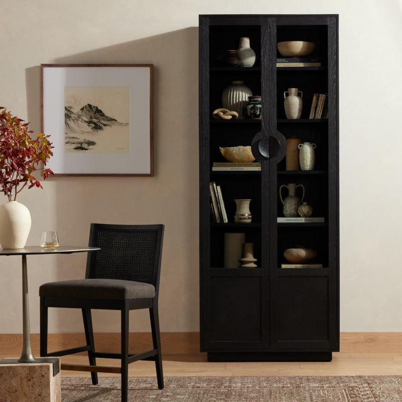 Coraline Glass and Ebony Oak Wood Display Cabinet with Storage - image 2 of 10