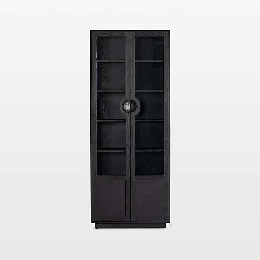 Coraline Glass and Ebony Oak Wood Display Cabinet with Storage