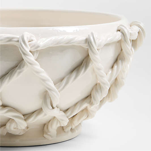 Corda White Ceramic Rope Centerpiece Bowl 14"