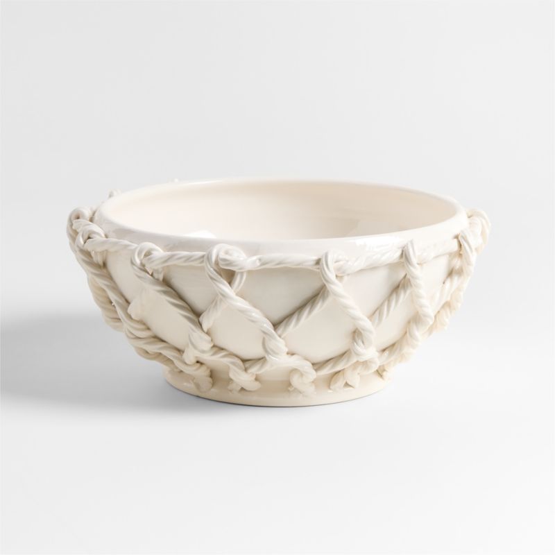 Corda White Ceramic Rope Centerpiece Bowl 14" - image 2 of 4