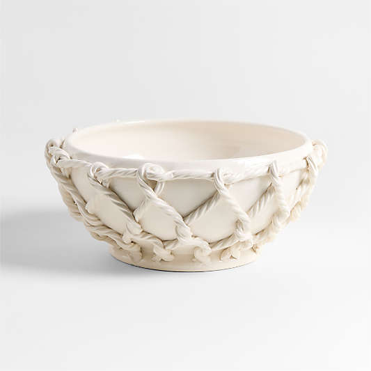 Corda White Ceramic Rope Centerpiece Bowl 14"