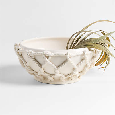 Corda White Ceramic Rope Centerpiece Bowl 14"