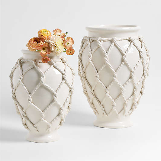 Corda White Ceramic Rope Vases