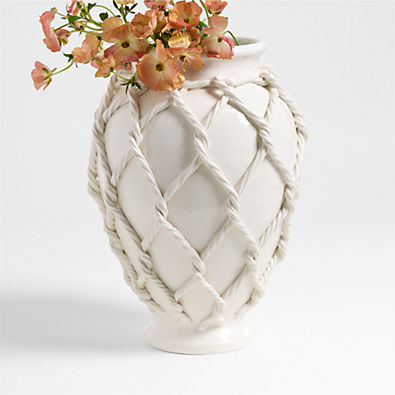View Corda Small White Ceramic Rope Vase 15" details