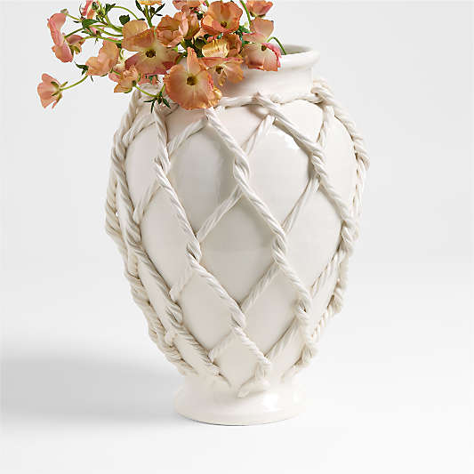 Corda Small White Ceramic Rope Vase 15"