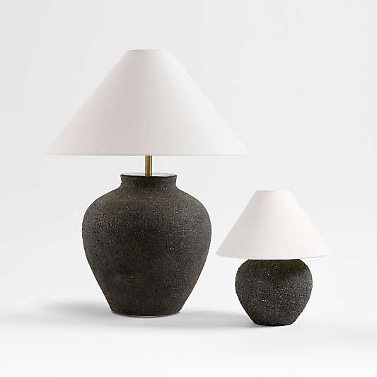 Corfu Black Mini Table Lamp with Fabric Shade 12.4"