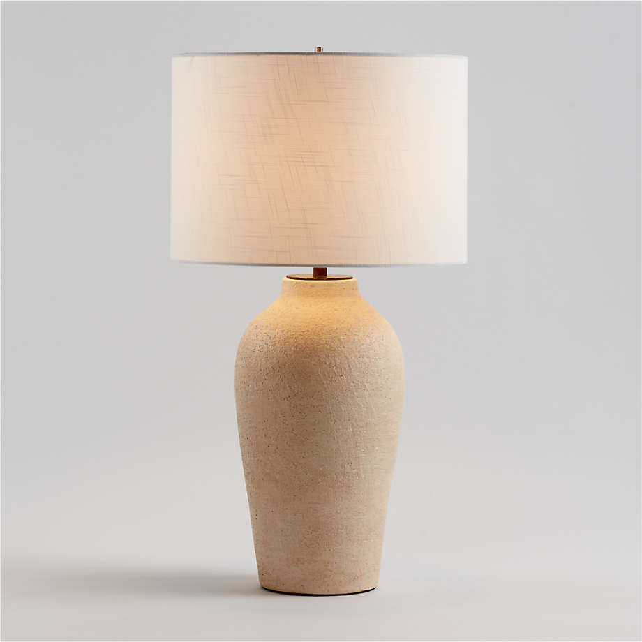 Corfu Tall Cream Earthenware Table Lamp with Drum Shade + Reviews