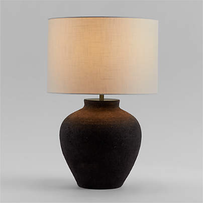 Corfu Black Table Lamp with Linen Drum Shade 26.6"