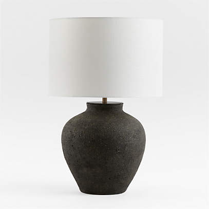 Corfu Black Table Lamp With Linen Drum, Black Drum Shade For Table Lamp