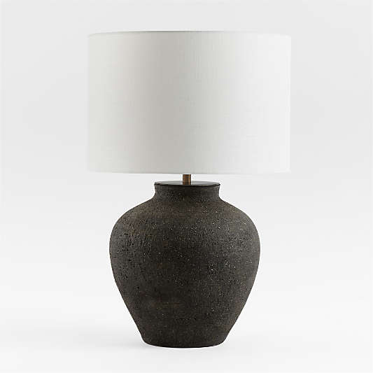 Corfu Black Table Lamp with Linen Drum Shade 26.6"