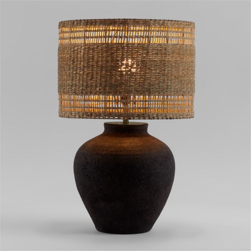 Corfu Black Table Lamp With Woven Natural Shade 26.6" - image 0 of 8