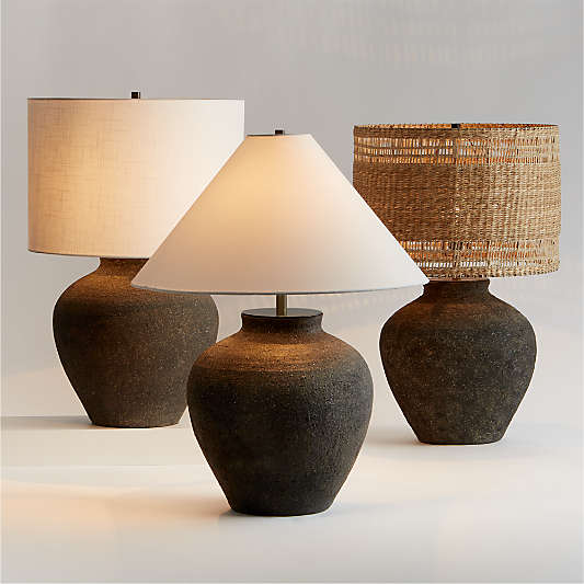 Corfu Black Table Lamp With Woven Natural Shade 26.6"