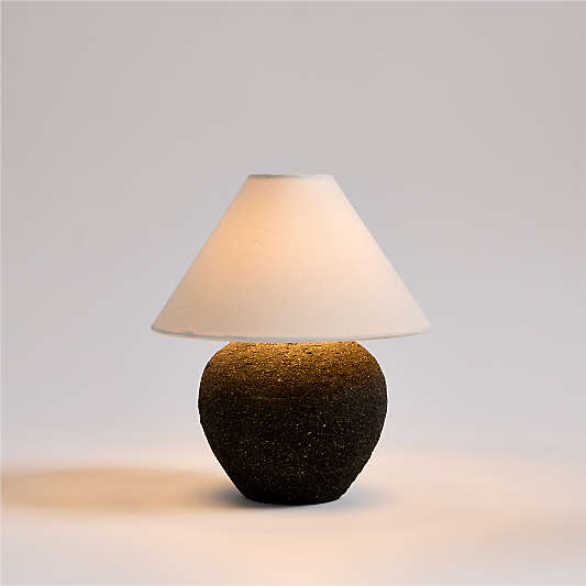Corfu Black Mini Table Lamp with Fabric Shade 12.4"