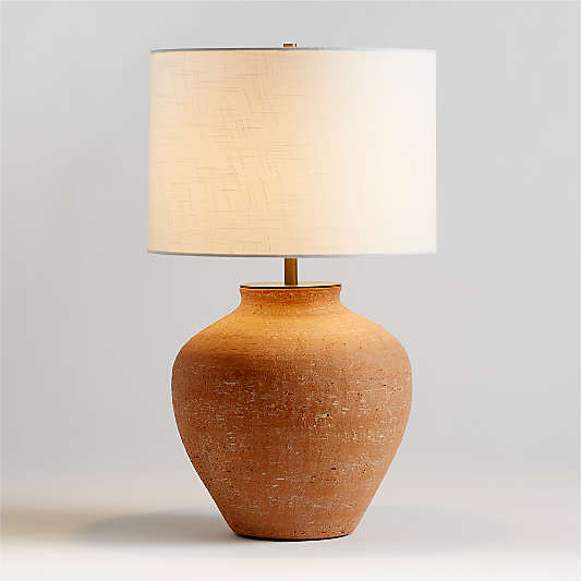 Corfu Terracotta Table Lamp with Drum Shade 26.6"