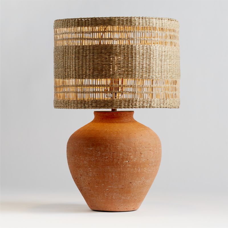 Corfu Terracotta Table Lamp with Woven Shade