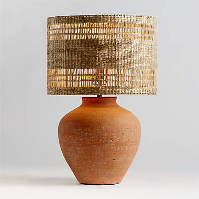 Corfu Terracotta Table Lamp with Woven Shade 26.6"