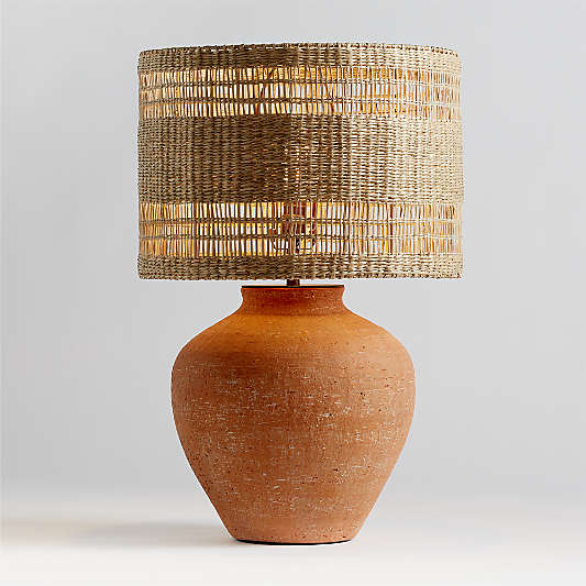 Corfu Terracotta Table Lamp with Woven Shade 26.6"