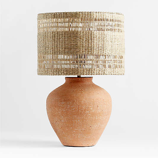 Corfu Terracotta Table Lamp with Woven Shade 26.6"